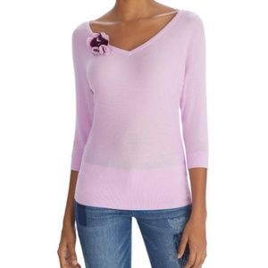 PINK V-NECK FLOWER PIN SWEATER Size Medium (8-10)